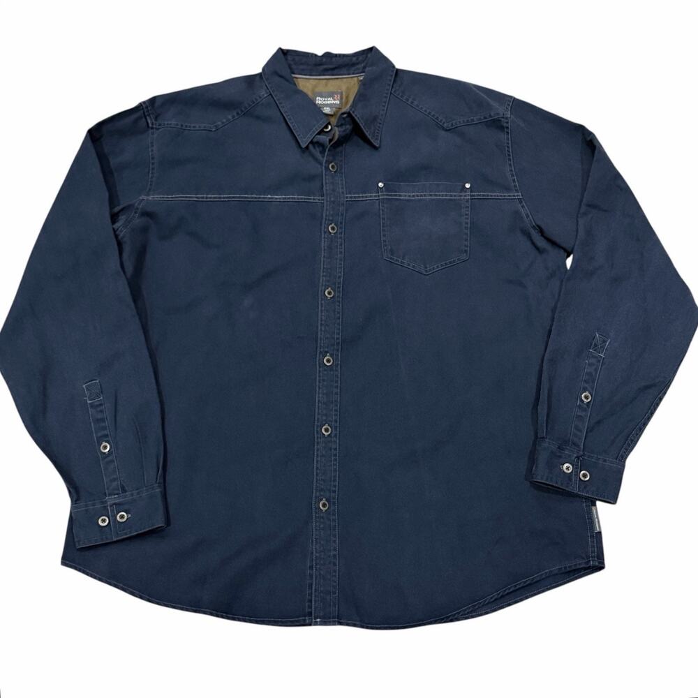 Royal Robbins Blue Twill Tencel Cotton Work Shirt Contrast Stitching Rivets XXL